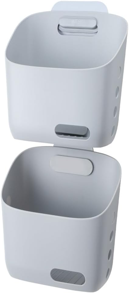 LeleCAT Plastic Hanging Basket Kitchen Storage organizer, Basket with Detachable hook, Hang it behind a door or on a railing, Over the Cabinet Door (Light Gray, Small) 2pack
