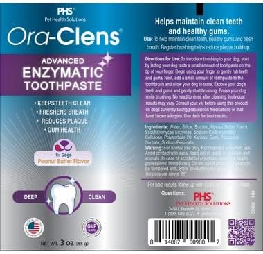 Advanced Enzymatic Toothpaste – Safe and Natural Dog Oral Care Toothpaste – Freshens Breath, Fights Plaque and Reduces Tartar – Tasty Peanut Butter Flavor – 3 Oz