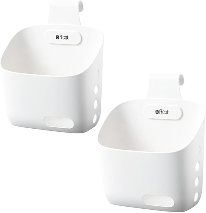 LeleCAT Plastic Hanging Basket Kitchen Storage organizer, Basket with Detachable hook, Hang it behind a door or on a railing, Over the Cabinet Door (White, Large-2 Pack)