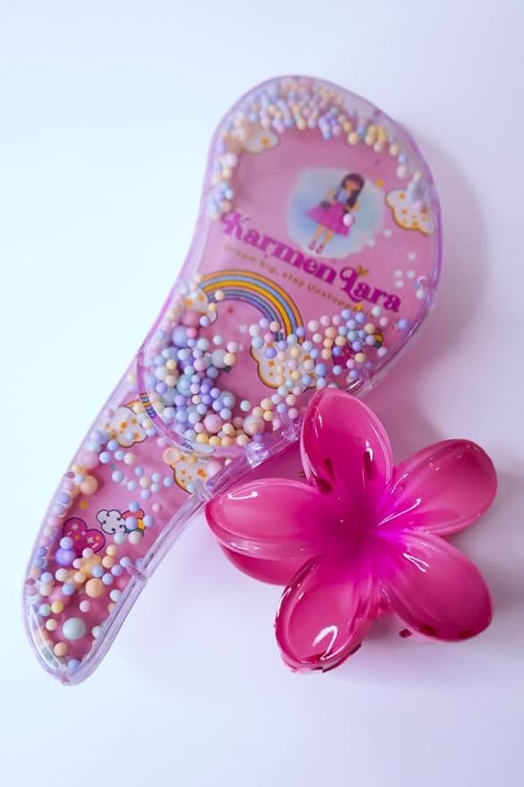 Detangling Brush for Girls 7 Pack - Brush for Straight, Curly, Wet or Dry Hair - Rainbow Design with Curlers - Flower Clip Attachment - Gentle Pull-Free for Long Fine Hair - 7.5¨