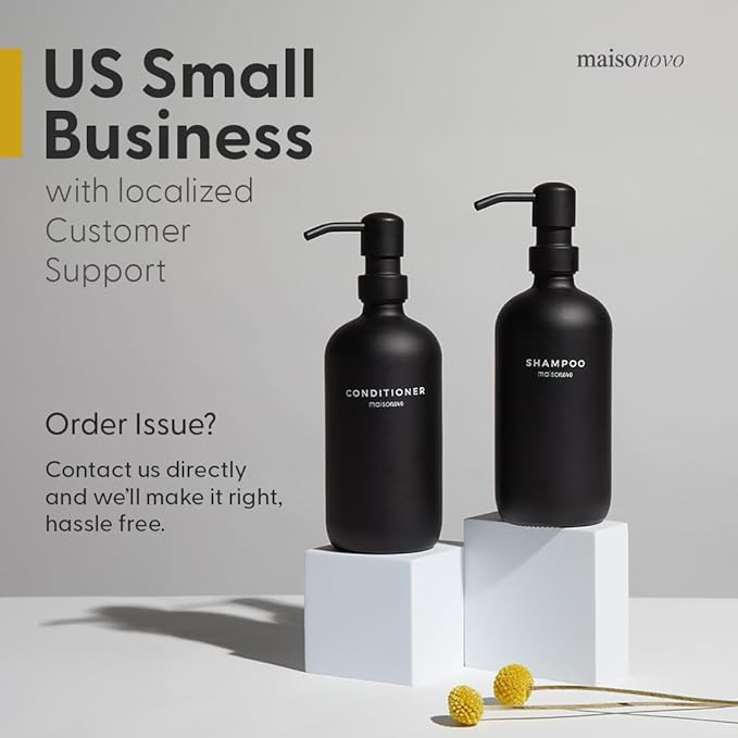 MaisoNovo Soap Dispenser 3-Piece Set | 16.9oz Black Bottles with Black Stainless Steel Pumps