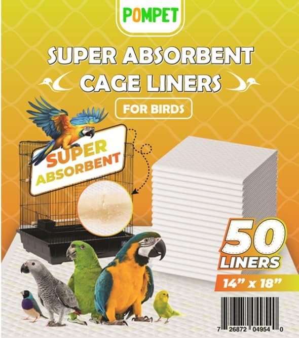 14" X 18" Disposable Bird cage Liners 50 Units, Super Absorbent, Parakeets, Cockatiels, Doves, Canaries, Parrots