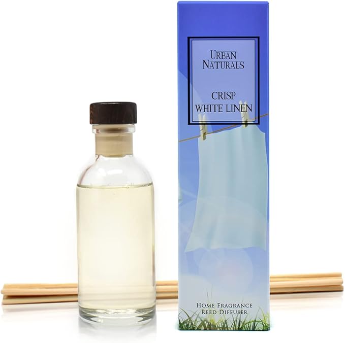 Urban Naturals Crisp White Linen Reed Diffuser Gift Set | with Citrus, Ozone, Ylang-Ylang, Lilies & Sandalwood Scent Notes for a Fresh, Clean Cotton Smelling Home | Made in The USA – Great Deal!