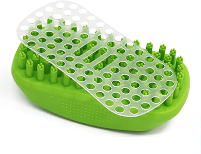 Rubber Curry Brush Dog with Removable Screen, Cat Grooming Massage Bath Brush, Soft Shampoo Scrubber Washing Scrub Comb with Silicone Bristles for Short & Long Hair Pets