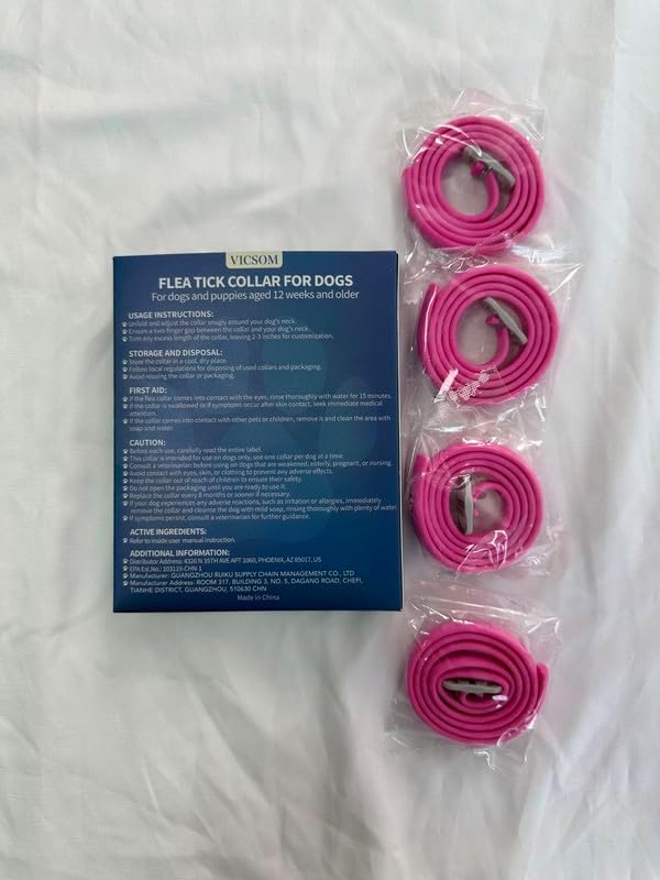 4 Pack Flea Collar for Dogs, Flea and Tick Collars for Dogs, 32 Months Flea and Tick Prevention for Dog, Dog Flea and Tick Treatment, Water-Resistant & Adjustable Flea Collar - Pink