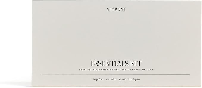 Vitruvi Essentials Kit, Essential Oil Starter Kit, 100% Pure Lavender, Eucalyptus, Grapefruit, Spruce, Essential Oil Set | Essential Oils for Diffusers Aromatherapy 4X 10ml (0.3 fl.oz), 4 Count