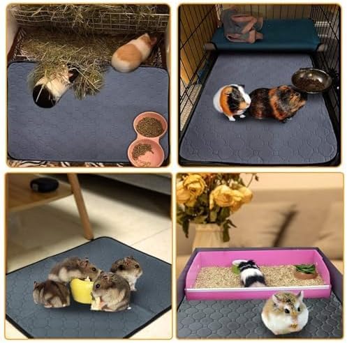 Guinea Pig Cage Liners, 5 Pack 12'' X 12'' Washable Guinea Pig Pee Pads, Non Slip Reusable Super Absorbent Guinea Pig Training Mat Bedding Fleece for Small Animals Hamster Rabbit Chinchilla Rat
