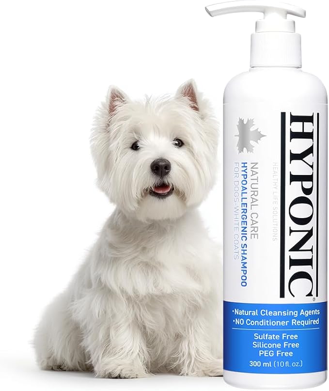 HYPONIC Hypoallergenic Premium Dog Shampoo - Deodorizing, Sensitive Skin, Detangling (White Coats & Brightening (10.1 oz))