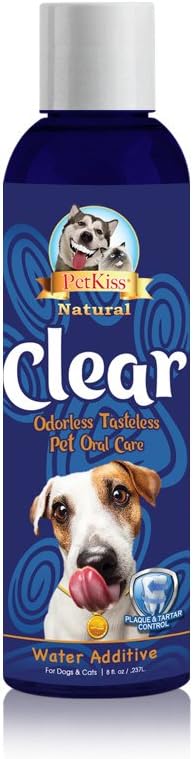 Pet Kiss Clear Odorless Plaque and Tartar Water additive, 8 oz