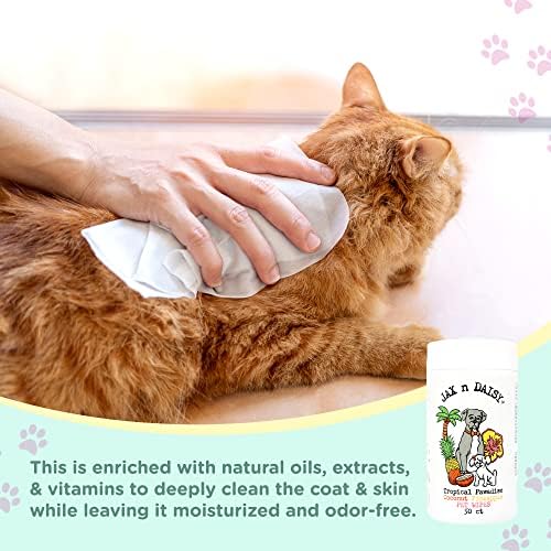 Jax n Daisy Tropical Pawadise Pet Wipes - Clean Wet Wipes for Dogs, Cats & Puppies - Grooming Supplies with Coconut Pineapple Scent - Cleansing, Deodorizing, and Soothing