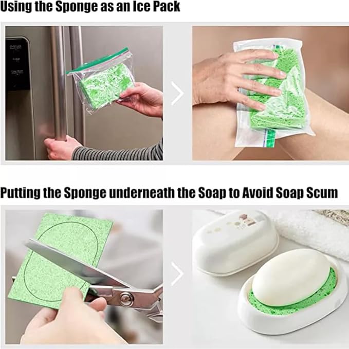 Compressed Cellulose Kitchen Sponges – 100% Natural, Biodegradable & Eco-Friendly – Space-Saving, Non-Scratch Cleaning Sponges for Dishes, Counters & More – 12 Pack