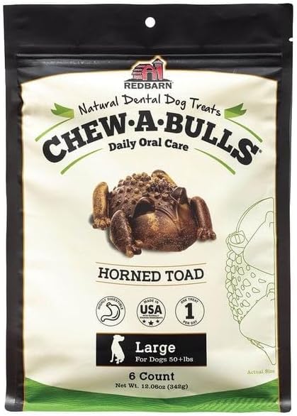Redbarn Chew-A-Bulls, 6 Pack – Large Toad Shape Dog Dental Treats – Daily Oral Care with Fun Ridges & Grooves, All Natural Ingredients, Highly Digestible Chews & Low in Fat