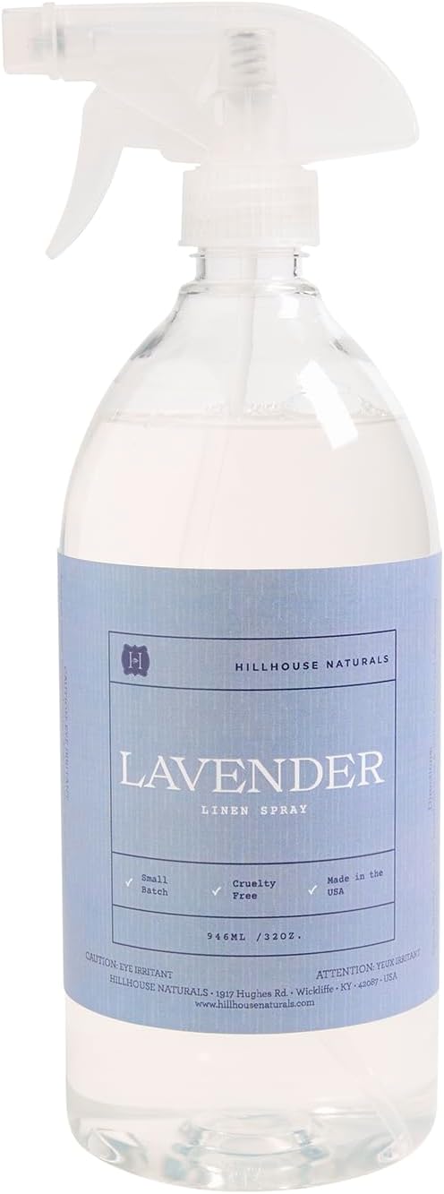 Hillhouse Naturals Lavender Linen Mist 1L - Aromatherapy Spray for Relaxation & Sleep - Lavender Absolute & Eucalyptus Oils - Freshens Bedding, Curtains, Carpets, & Clothing - Made in the USA