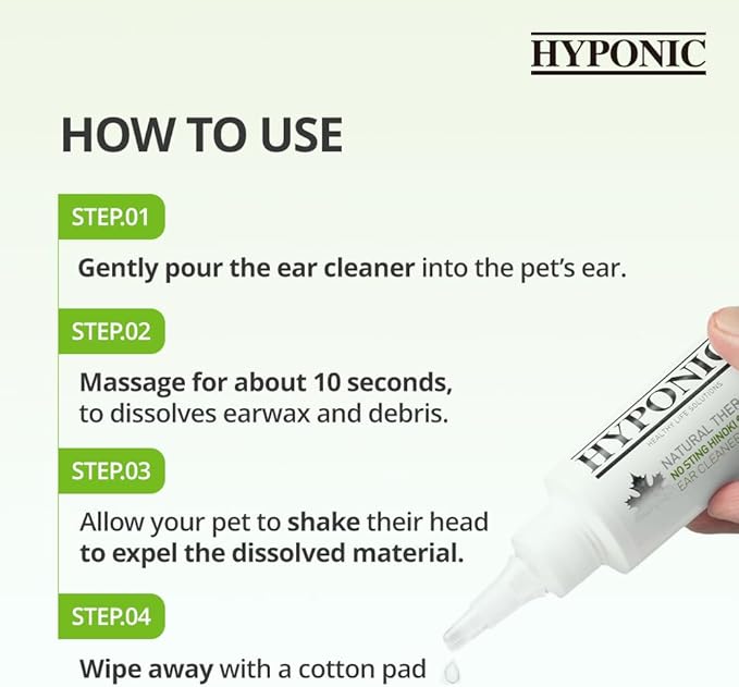 HYPONIC Premium No-Sting Hinoki Cypress Ear Cleaner (for All Cats 4.06 oz) - Cat Ear Cleaning Solution, Cleans and Removes Odors