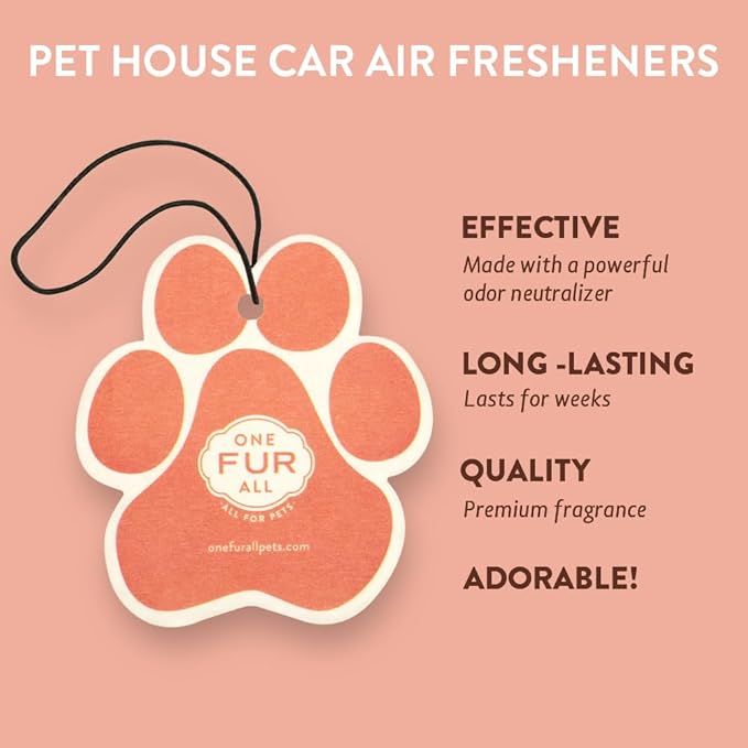 One Fur All Pet House & Car Air Freshener - Mango Peach, Pack of 4 - Non-Toxic, Pet-Friendly, Hanging Odor Eliminator