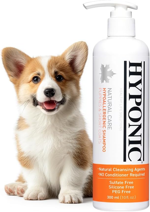 HYPONIC Hypoallergenic Premium Dog Shampoo - Deodorizing, Sensitive Skin, Detangling (Puppies& Short Coats (10.1 oz))