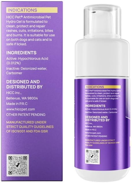 HICC PET Dog Wound Care Hydro Gel, Heals Wounds, Hot Spot Treatment for Dogs, Soothes Inflammation, Prevents Infection, Treats Bites, Scratches & Skin Ulcers, Cat Wound Care Solution, 3.4 Ounces