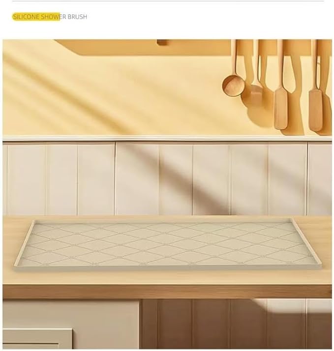 34" x 22" Under Sink Liner and Protector for Bottom of Kitchen Sink Beige, Waterproof Under-Sink Organizers Sink Mat Protectors, Flexible Silicone Drip Tray Pet Food Mats