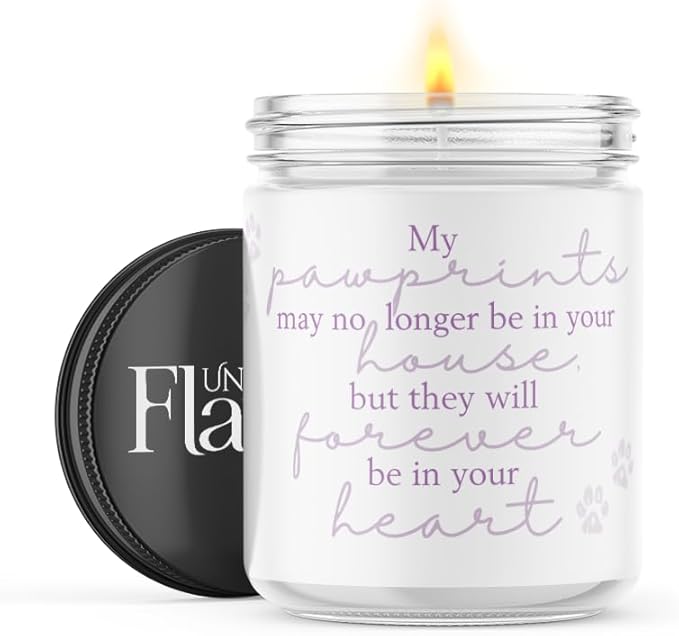 100% USA Handmade Non-toxic Soy Wax Candle - Fruity Scent, 120hr Burn, Soot Free, Cotton Wick, 16oz - Sympathy Gift for Pet Dog Loss (Pawprints On My Heart, Peach)