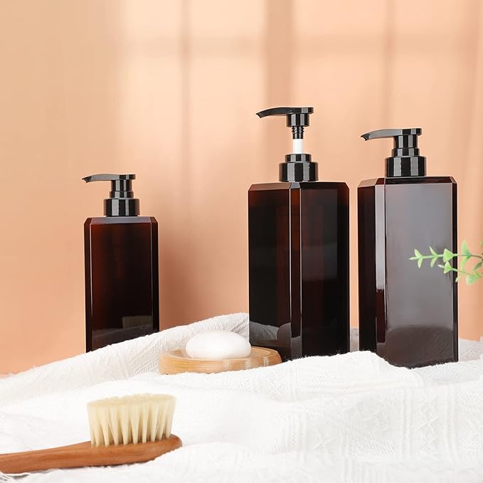 Suream 27oz Bathroom Countertop Soap Dispensers, Plastic Lotion Dispenser, Refillable Cosmetic Pump Dispensers, Square Bathroom Shower Containers for Shampoo, Body Wash, Hand Soap, Oil