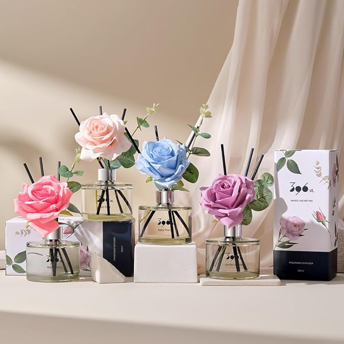 396 st. Rose Flower Reed Diffuser, Vanilla Lavender, 200ml(6.7oz) / Reed Diffuser Sets, Home Fragrance, Scented Oils, Home & Bathroom Décor
