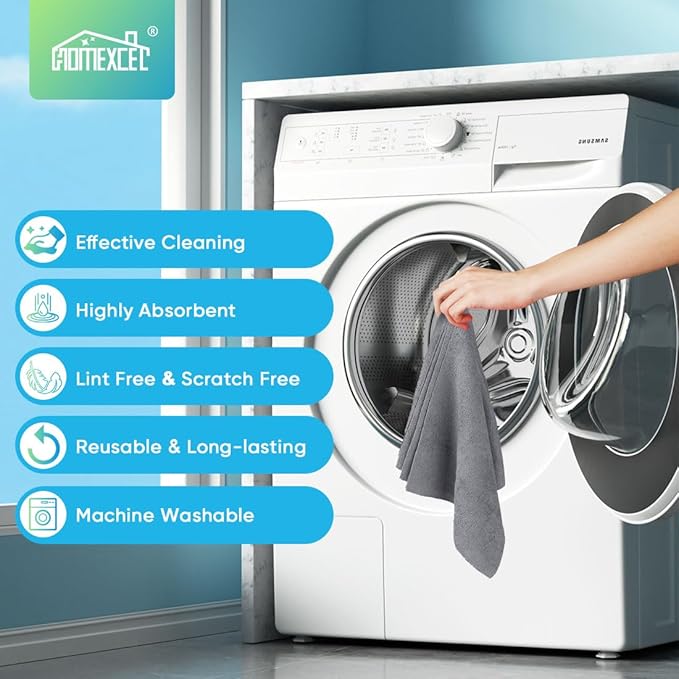 HOMEXCEL Microfiber Cleaning Cloths 20 Pack, Highly Absorbent, Lint & Scratch-Free Cleaning Rags for House Kitchen, Grey Microfiber Towels for Car 11.5 x 11.5 inch