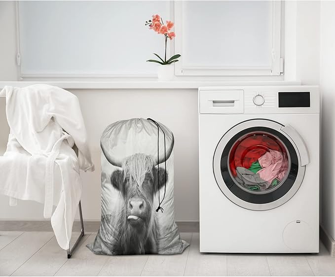 Swono Scottish Highland Cow Extra Large Travel Laundry Bag, Rip-Stop Dirty Clothes Shoulder Bag with Drawstring, Funny Animal Farm Mammal Wildlife Heavy Duty Travel Laundry Bag, 28x40 Inch