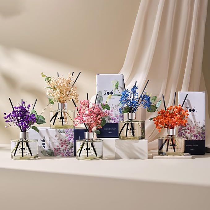 396 st. Preserved Baby's Breath Flower Reed Diffuser, Vanilla Lavender, 200ml(6.7oz) / Reed Diffuser Sets, Home Fragrance, Scented Oils, Home & Bathroom Décor