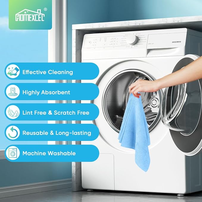 HOMEXCEL Blue Microfiber Cleaning Cloths 20 Pack, Highly Absorbent, Lint & Scratch-Free Cleaning Rags for House Kitchen, Microfiber Towels for Car 11.5 x 11.5 inch