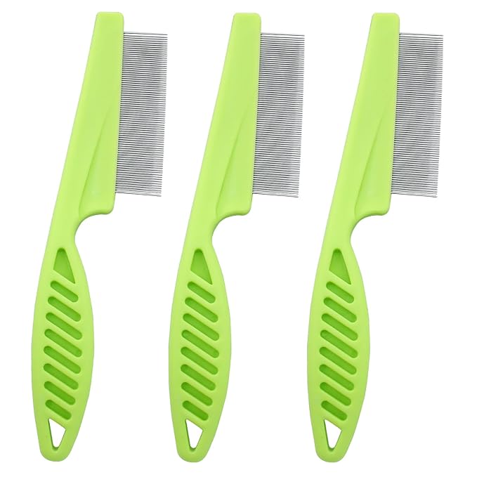 Flea Comb for Dogs and Cats, Metal Pet Lice Comb Fine Tooth Grooming Tool for Remove Anti Fleas and Flea Eggs(3pcs Green)