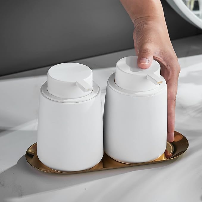 White Foam Hand Soap Dispenser - 12Oz Ceramic Foaming Soap Dispenser with Easy-to-Press Black Pump, Reusable and Refillable Liquid Lotion Dish Soap Dispensers for Bathroom, Kitchen (Rubber Paint)