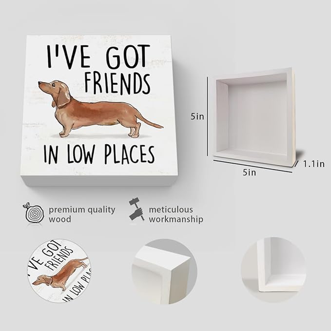 Dachshund Gifts For Women, Wiener Dog Gifts For Christmas, Dachshund Wiener Dog Decorations, Wood Sign for Farmhouse Bathroom Decor Kitchen Dining Room Decor, 5 x 5 Inch