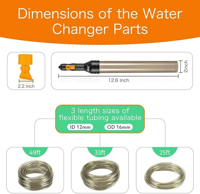 hygger Upgrade Aquarium Water Changer Kit, Semi-Automatic Fish Tank Gravel Cleaner, with 49 FT Water Hose, Flow Control Valve