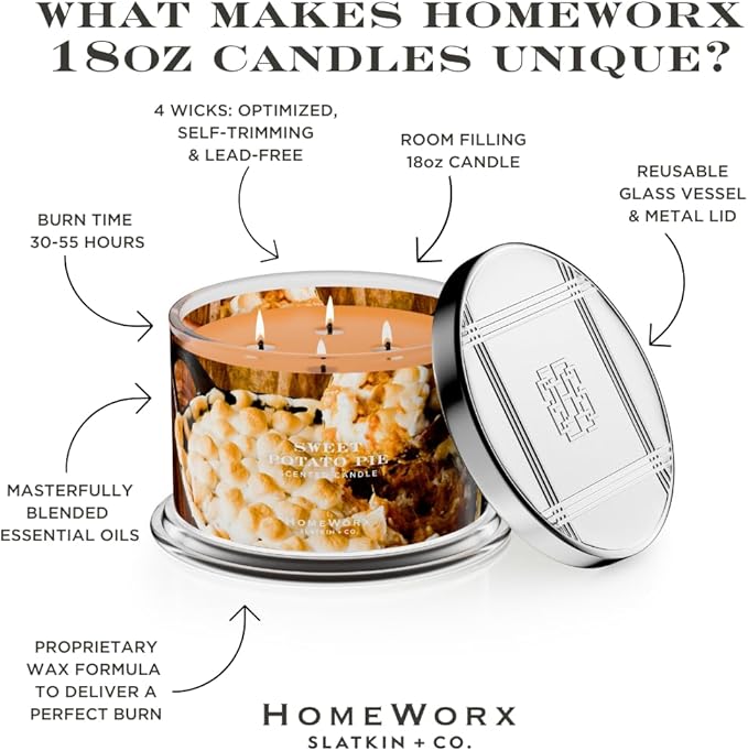 HomeWorx by SLATKIN + CO. Candle- Sweet Potato Pie, 18 oz. Premium Scented Candle - 30-55 Hours Burn Time