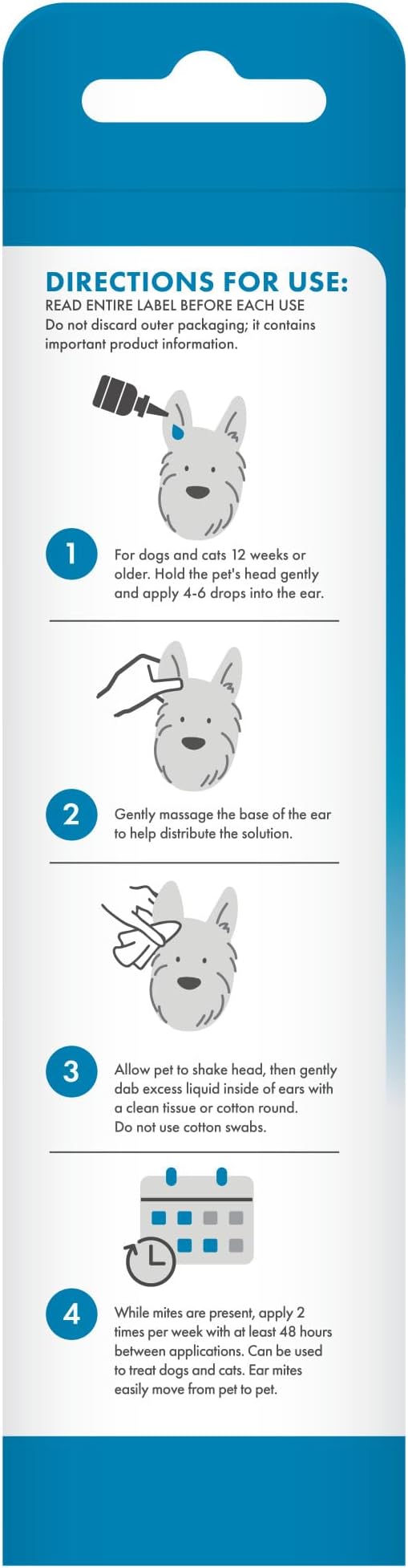 TropiClean HomeVet Dog Ear Cleaner, Ear Mite Treatment for Cats & Dogs, Ear Cleaning Solution Rinses on Contact, USA Made, 2 oz