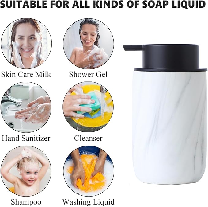 White Marble Soap Dispenser Set- Modern Ceramic Hand Soap Dispenser for Bathroom Liquid Soap for Farmhouse Kitchen Bathroom Decor 2 Pack