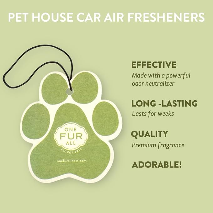 Pet House Car Air Freshener by One Fur All, Pack of 4 – Fresh Citrus - Non-Toxic Auto Air Freshener, Pet Odor Eliminating Air Freshener for Car, Ideal for Small Spaces, Dye Free Dog Car Air Freshener