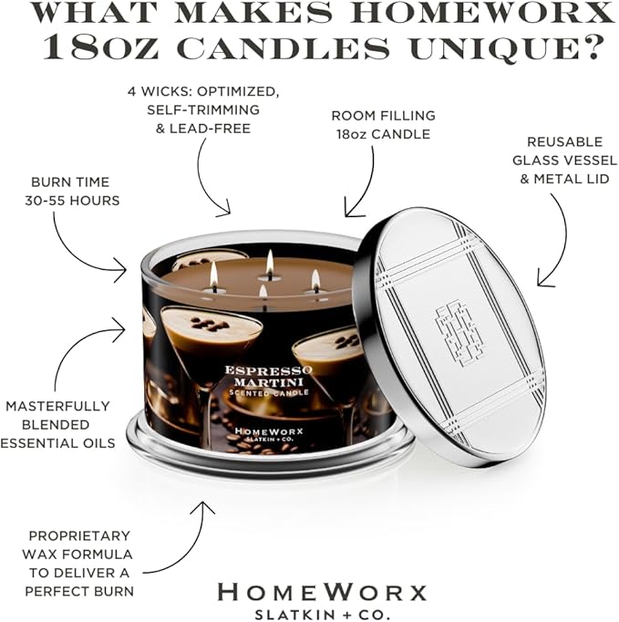HomeWorx by SLATKIN + CO. Candle- Espresso Martini, 18 oz. Premium Scented Candle - 30-55 Hours Burn Time
