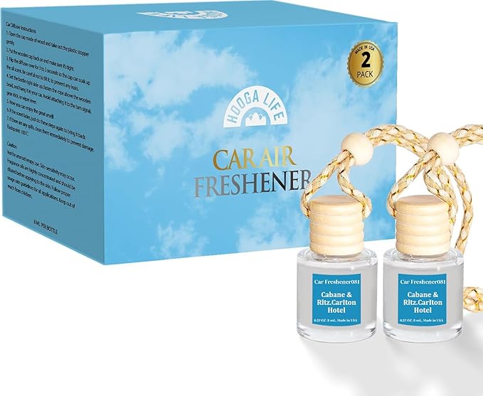HoogaLife Car Air Freshener Hanging 2 Pack - Hotel Collection Diffuser Oil Inspired by Cabane & Rltz. CarIton Hotel - NO.1012 Fragrance Oil, Car Fresheners for Women Made in USA (081)