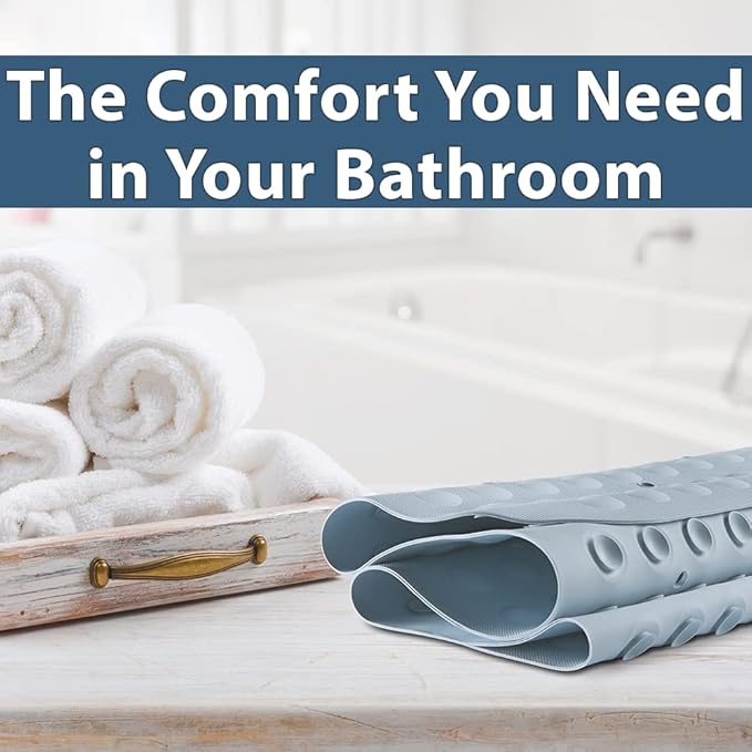 ComfiLife Bath Mat for Bathroom Tub and Shower – Non Slip Extra Large Bathtub Mat with Drain Holes & Suction Cups – Machine Washable Rubber Mats to Keep Bathtub Clean (Light Blue, Bubble 16" x 35")