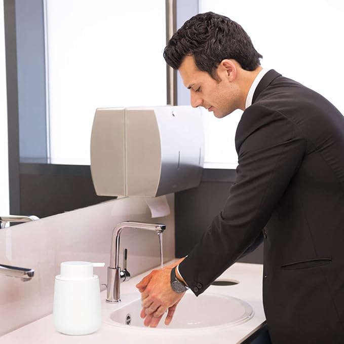 BosilunLife White Soap Dispenser - Ceramic Hand Dish Soap Dispenser for Bathroom 12ounce Refillable Liquid Hand Wash Dispenser for Essential Oil, Lotion Soap (Rubber Paint)