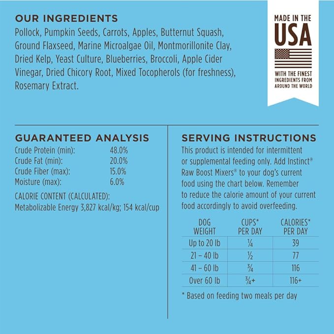 Instinct Raw Boost Mixers, Freeze Dried Dog Food Topper, Grain Free - Wild Caught Pollock, 5 oz. Bag