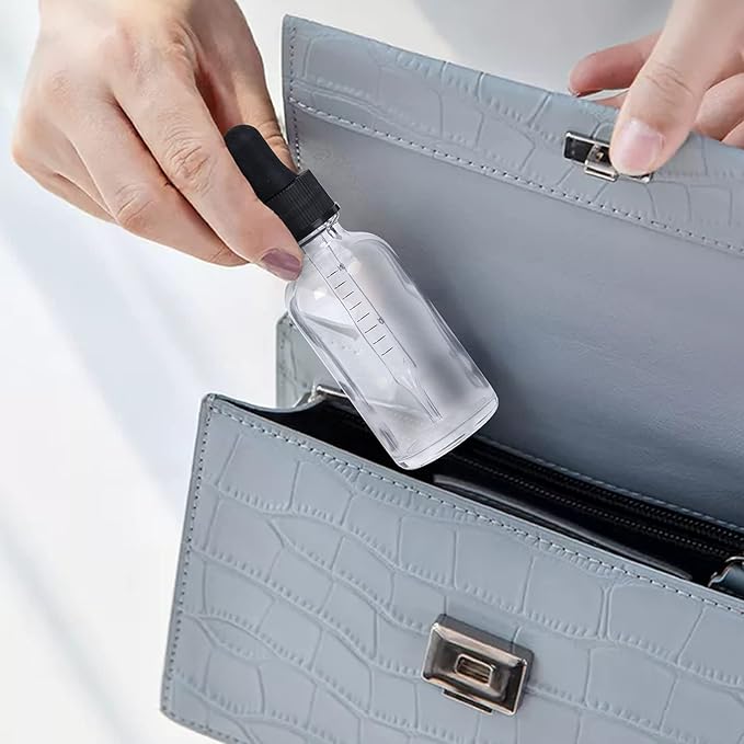 1 oz Dropper Bottle 24 Pack Clear Glass Boston Bottles 30ml with Eye Droppers Black Caps for Essential Oils, Perfume, Leak Proof Travel Bottles for Liquids