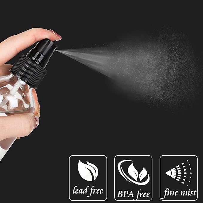 CycleMore 25 Pack 4oz Clear Glass Spray Bottles with Fine Mist Sprayers, Glass Travel Bottles for Cosmetic Essential Oils Cleaning Solutions Perfumes & More Liquids (1 Brush, 2 Funnels and 36 Labels)