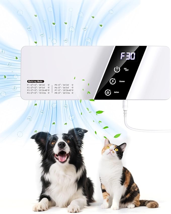 Cat Litter Deodorizer, Ozone Odor Eliminator for Strong Odor 99% Dog Odor Removal Air Ionizers with Negative Ion Air Purifier for Pets, Bedroom, Toilet, Kitchen, Smoke, Shoe, Travel, Car, Office