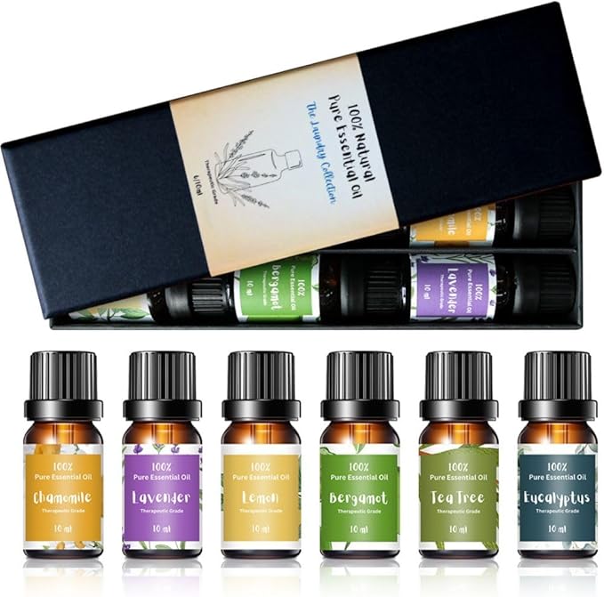 Essential Oils for Laundry | 100% Pure Therapeutic Grade Aromatherapy Essential Oil Set - Top 6 | Dryer Balls, Diffusers, Soaps, Candles | Lavender, Tea Tree, Eucalyptus, Bergamot, Lemon, Chamomile