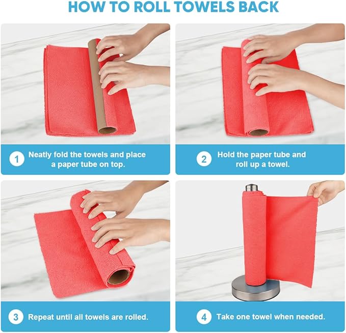 AIDEA Microfiber Cleaning Cloth Roll, 75PK Red, Reusable Paper Towels Tear Away Cloth, Microfiber Towels Washable Shop Rags, Lint Free Cleaning Rags for House, Kitchen, Window, 11.5"×11.5"