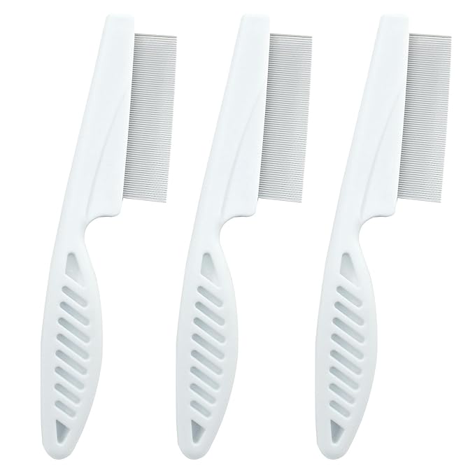 Flea Comb for Dogs and Cats, Metal Pet Lice Comb Fine Tooth Grooming Tool for Remove Anti Fleas and Flea Eggs(3pcs White)