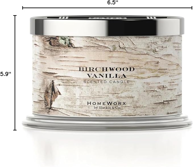 HomeWorx by Slatkin & Co - Birchwood Vanilla - Premium Scented 18oz 4 Wick Candle - Long-Lasting Jar Candle, 30-55 Hours Clean Burn Time - Birchwood, Vanilla, Jasmine, & Cedarwood