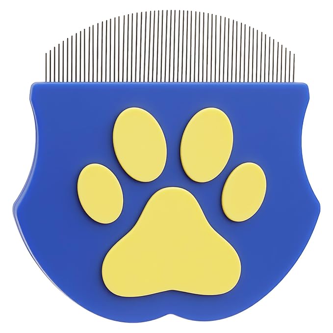 Professional Flea Comb & Eye Cleaning Tool for Cats Dogs - Stainless Steel Fine Teeth Grooming Comb with Anti-Slip Handle - Removes Lice, Eye Gunk, Tear Stains - Gentle for Pets& Small Breeds